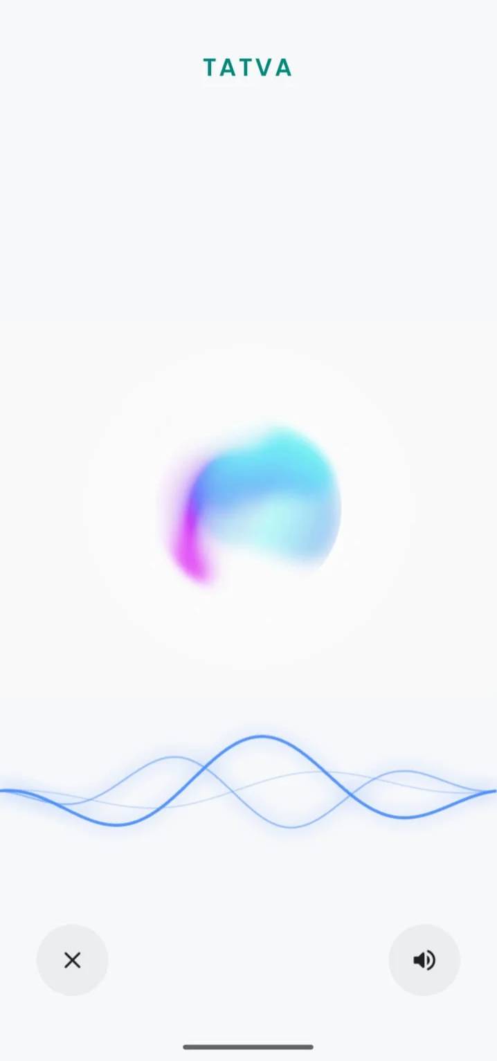 TATVA voice assistant with listening interface and waveform visualization